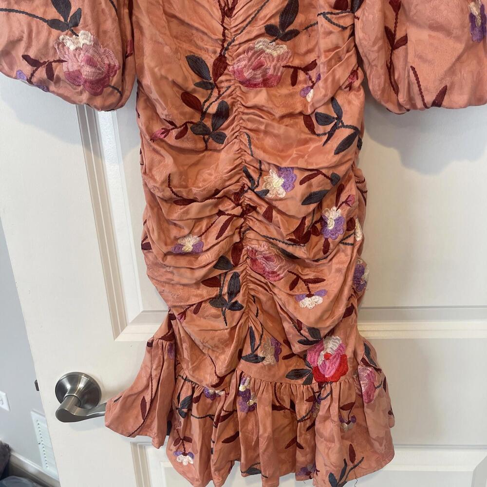 New By Timo Ruched Floral Embroidered Jacquard Dress In Blush Size S - Picture 8 of 11
